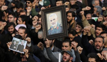  People gather to stage a protest against the killing of Iranian Revolutionary Guards' Quds Force commander Qasem Soleimani by a US air strike in the Iraqi capital Baghdad, after Friday prayer in Tehran, Iran on January 3, 2020.