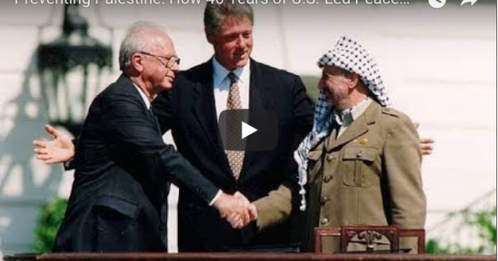 President Clinton welcomes Rabin and Arafat to the White House.