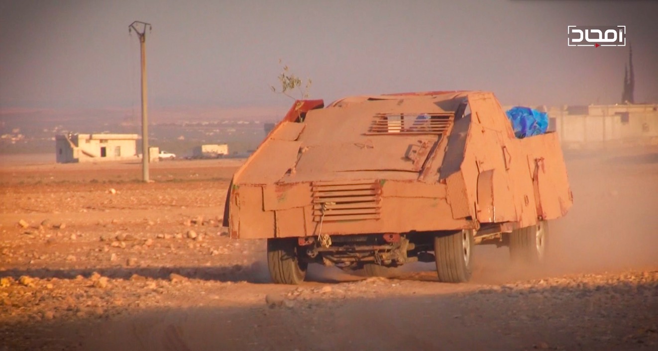 An up-armored SVBIED based on a pick-up truck used by HTS against a Syrian loyalist position near Abu Dali/Mushayrifa in eastern Hama on Oct. 8, 2017.