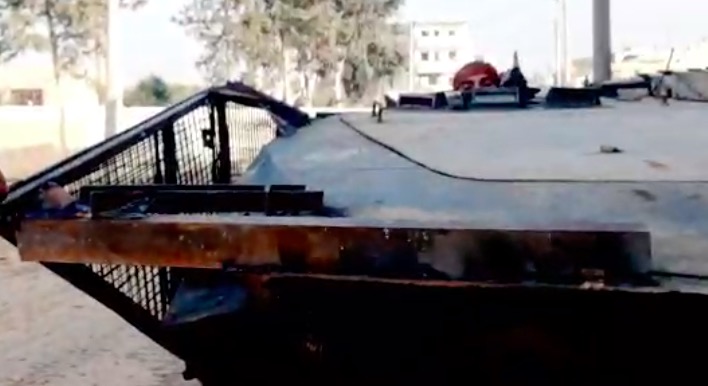 An HTS up-armored BMP-1 SVBIED used against a loyalist position inside Nayrab village near Saraqeb on Feb. 6, 2020.