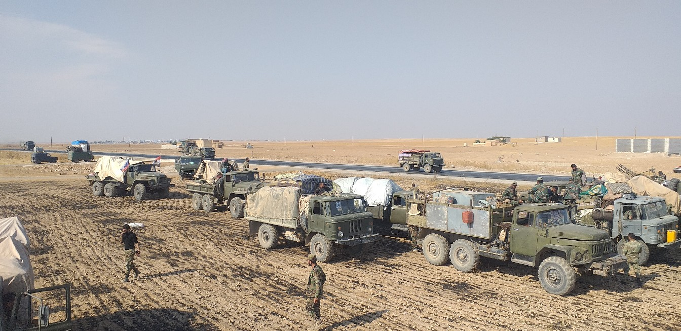 Artillery and supply trucks of the 7th Brigade’s 3rd Battalion in the area of Ain Issa