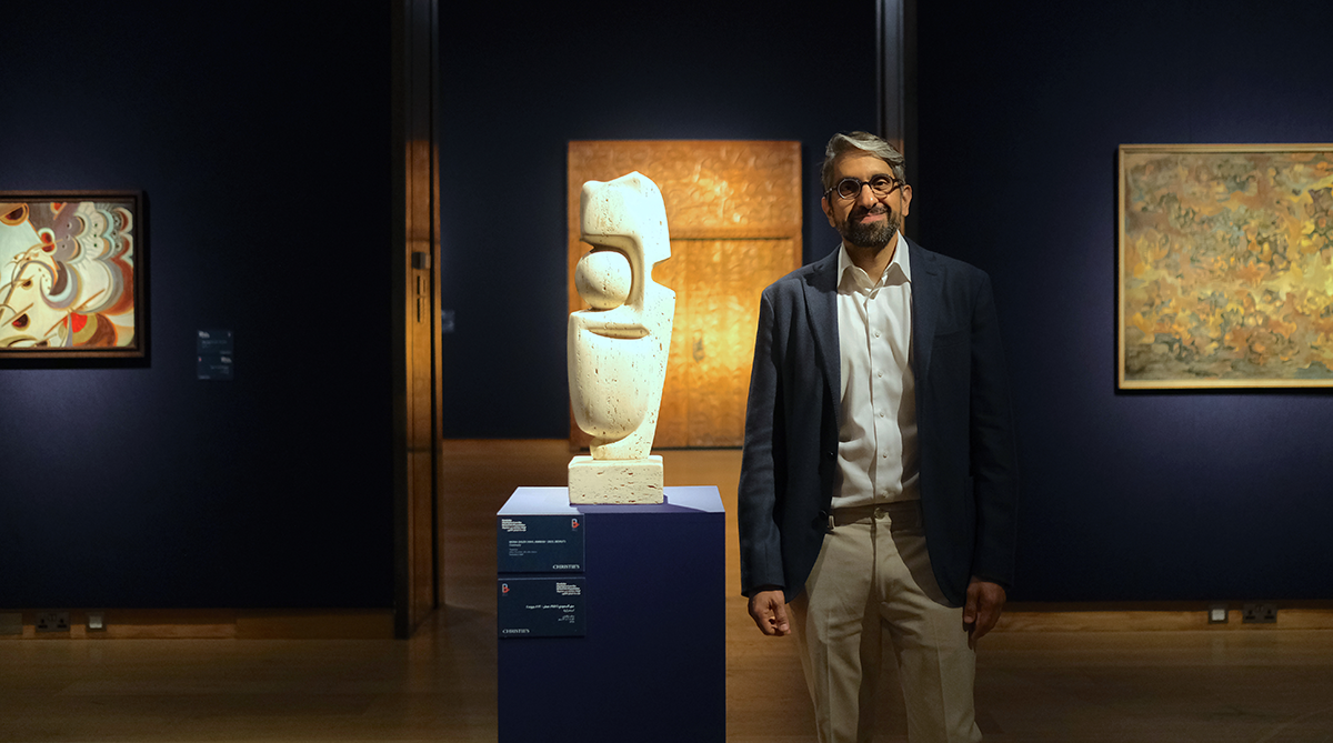 Sultan Sooud Al Qassemi, founder of the Barjeel Art Foundation, at the exhibition in London. Photo by Sueraya Shaheen.
