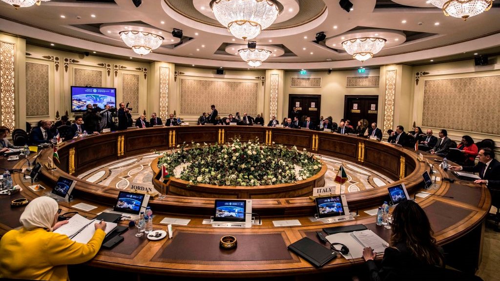 Delegations from Egypt, Israel, Cyprus, Italy, the Palestinian Authority, Jordan, France, the US and Greece attend the East Mediterranean Gas Forum (EMGF), in Cairo on January 16, 2020. (Photo by Khaled DESOUKI / AFP) (Photo by KHALED DESOUKI/AFP via Getty Images)