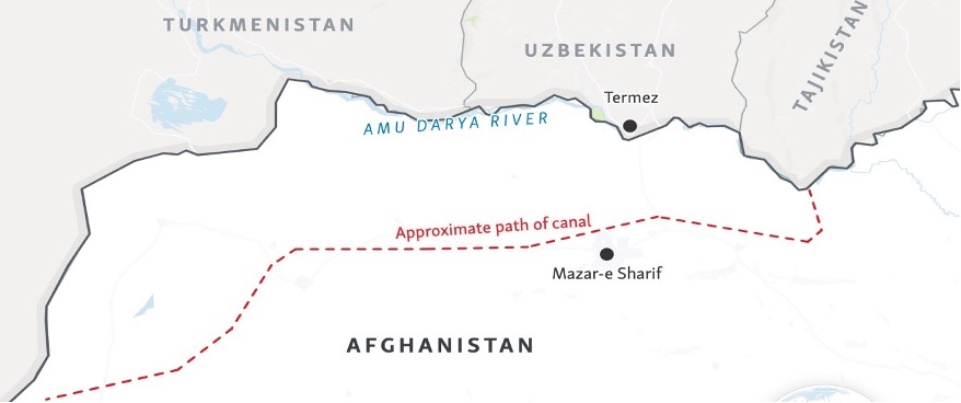 Figure 4: Approximate path of Qosh Tape Canal, RFE/RL