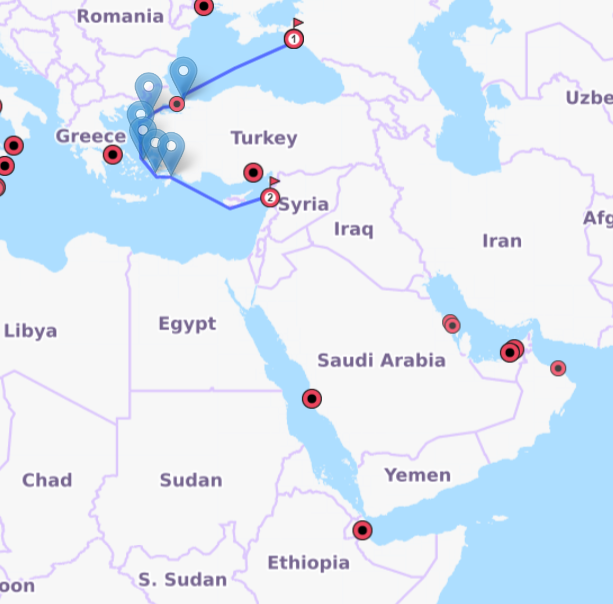 Figure 5: Sea route between Russia and Syria.