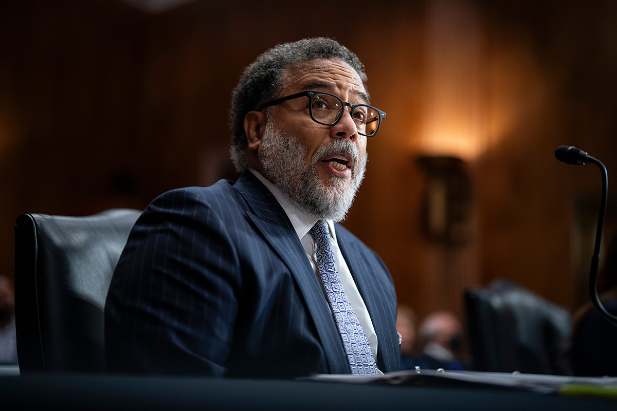 Harry Coker Jr., national cyber director nominee for U.S. President Joe Biden, speaks during a Senate Homeland Security and Governmental Affairs Committee nomination hearing on Nov. 2, 2023. Photo by Al Drago/Bloomberg via Getty Images.