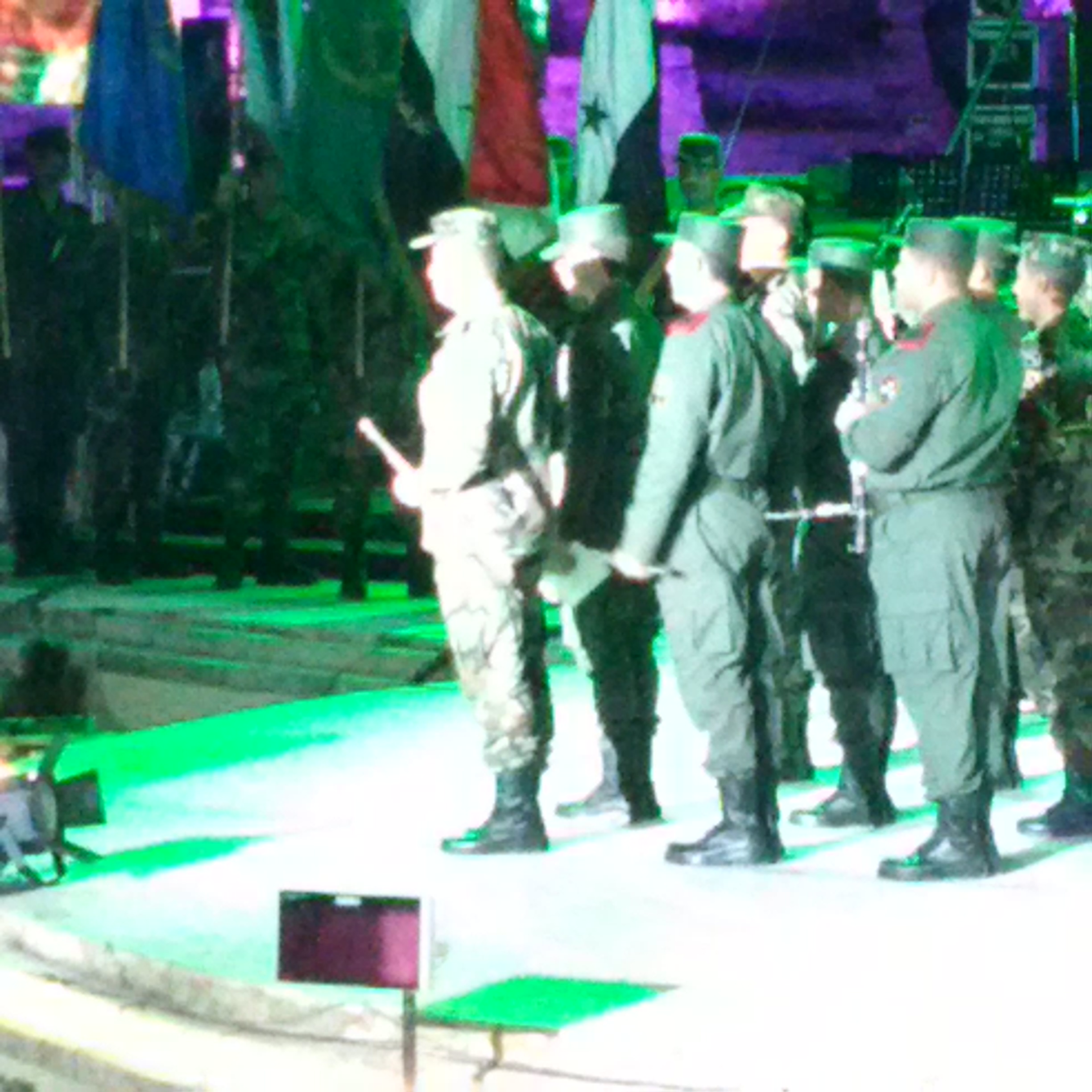 Soldiers parading on stage in Aleppo Citadel, April 17, 2018, to celebrate Syrian Independence Day, photo courtesy of the author.