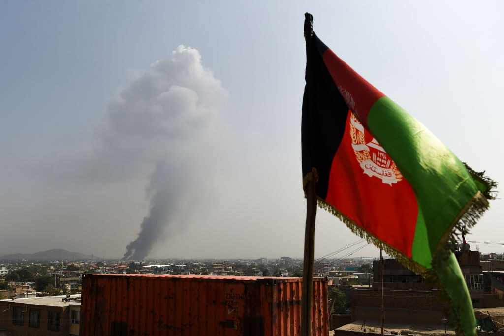 Smoke rises from the site of an attack after a massive explosion the night before near the Green Village in Kabul on September 3, 2019. - A massive blast in a residential area of Kabul killed at least 16 people, officials said on September 3, yet another Taliban attack that came as the insurgents and Washington try to finalise a peace deal.