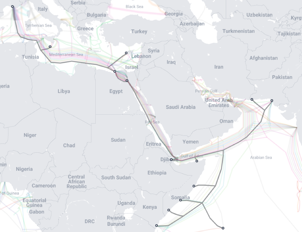 A Global Cable: The PEACE Cable is set to connect the Middle East, East Africa, and Europe. PriMetrica, Inc. “Submarine Cable Map. PEACE Cable.” TeleGeography, https://www.submarinecablemap.com/