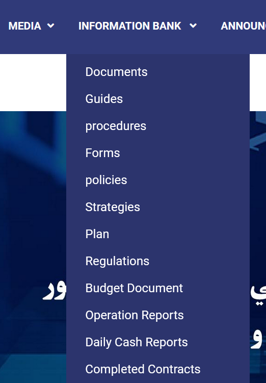 Ministry of Finance: Information Menu tab