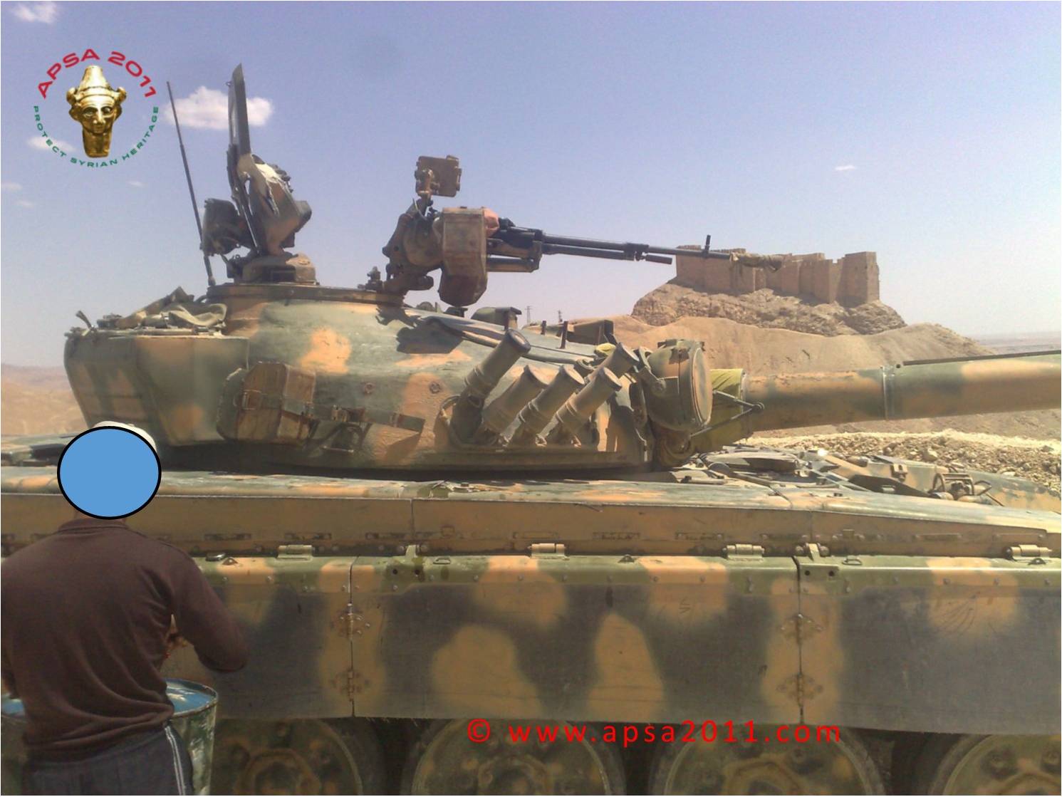 Syrian regime tank at Palmyra, photo courtesy of APSA.