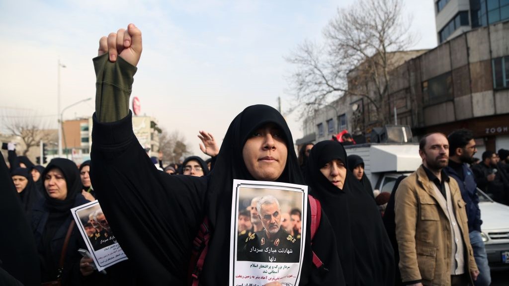 People gather to stage a protest against the killing of Iranian Revolutionary Guards' Quds Force commander Qasem Soleimani by a US air strike in the Iraqi capital Baghdad, after Friday prayer in Tehran, Iran on January 3, 2020. 