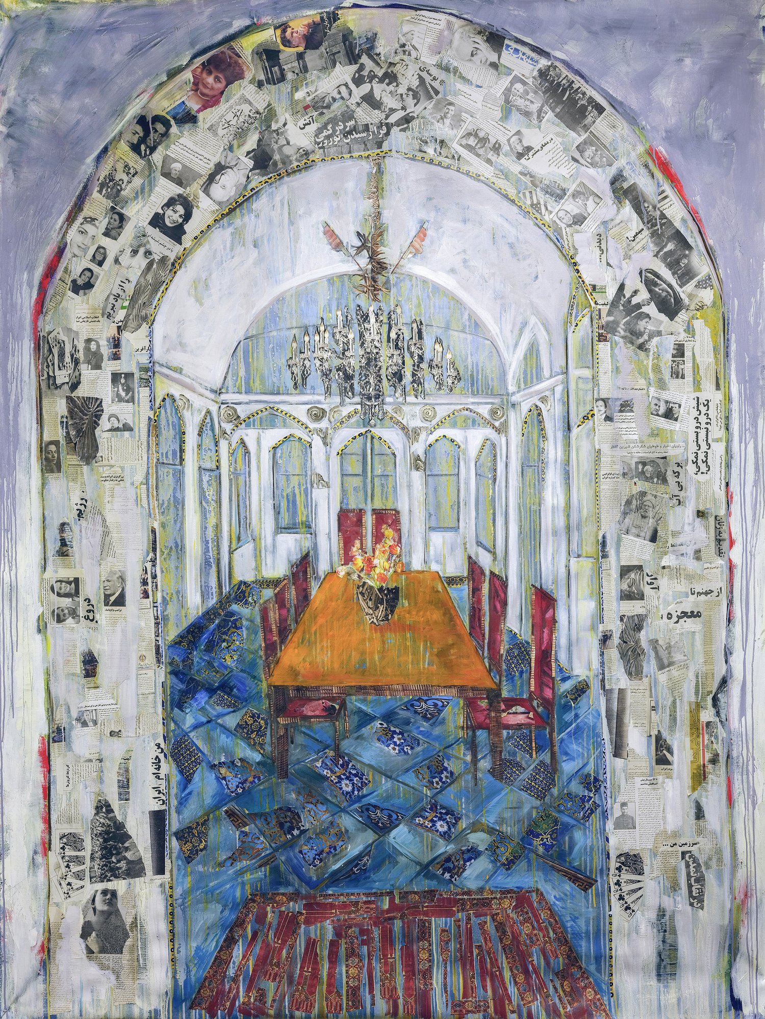 Parinaz Eleish, Remembrances of Things Past (2020), mixed media and collage on canvas, 94x72 in.
