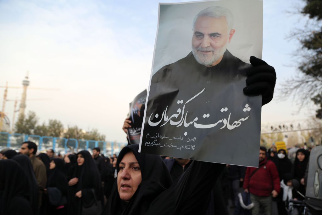 People gather to stage a protest against the killing of Iranian Revolutionary Guards' Quds Force commander Qasem Soleimani by a US air strike in the Iraqi capital Baghdad, after Friday prayer in Tehran, Iran on January 3, 2020. 