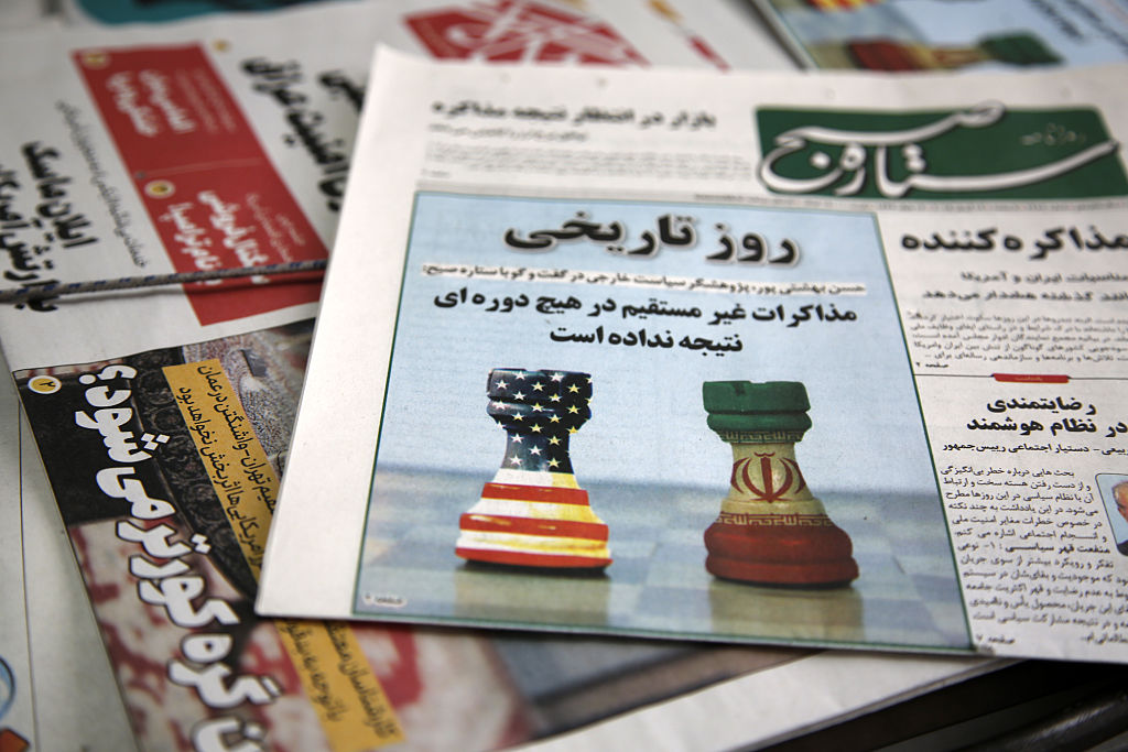 Photo above: A newspaper featuring a headline story on negotiations between Iran and the United States in Muscat, Oman, is displayed at a newsstand in Tehran, on April 12, 2025. Photo by Fatemeh Bahrami/Anadolu via Getty Images.
