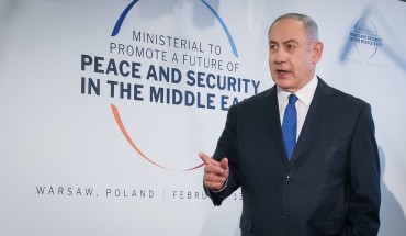 Benjamin Netanyahu before the second day of an international conference devoted to peace and security in the Middle East organised by Poland and the USA, February 14, 2019.