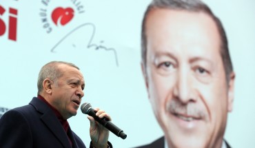 President of Turkey and the leader of Turkey's ruling AK Party Recep Tayyip Erdogan delivers a speech during a campaign rally for March 31 local elections in Gaziosmanpasa district of Istanbul, Turkey on March 16, 2019.