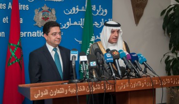 Minister of Foreign Affairs of Saudi Arabia Adel al-Jubeir (R) and Morocco's Minister of Foreign Affairs and International Cooperation Nasser Bourita (L) hold a joint press conference after their meeting in Rabat, Morocco on May 8, 2017. 