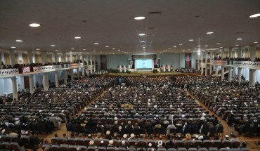 Afghan people attend the first day of the "loya jirga" (grand assembly) in Kabul, on April 29, 2019.