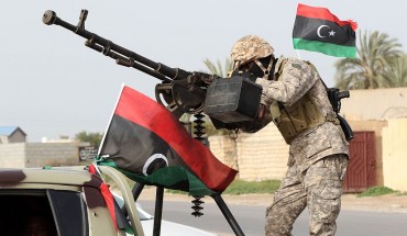 Libyan national security forces stage a show of strength after clashes against Daesh in the town of Sabratha, Libya on February 28, 2016.