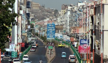 A view of a main street in Yemen's second city of Aden, held by forces loyal to the Saudi-backed government, amidst protests against inflation and the rise of living costs.