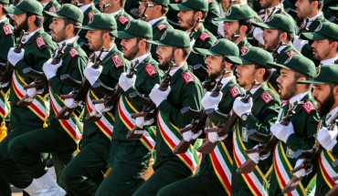 Members of Iran's Revolutionary Guards Corps (IRGC) march during the annual military parade marking the anniversary of the outbreak of the devastating 1980-1988 war with Saddam Hussein's Iraq, in the capital Tehran on September 22, 2018.