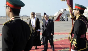 In this handout from the Palestinian Press Office, Palestinan President Mahmoud Abbas (R) meets with Oman's Sultan Qaboos bin Said on January 14, 2010 in Muscat, Oman. 