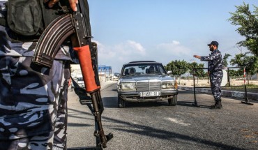 Security forces loyal to Palestinian Islamist movement Hamas stop a vehicle at a checkpoint in Khan Yunis in the southern Gaza Strip on August 28, 2019. 