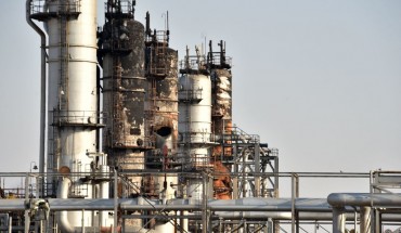 A destroyed installation in Saudi Arabia's Abqaiq oil processing plant is pictured on September 20, 2019.