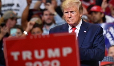 US President Donald Trump looks on during a rally at the Amway Center in Orlando, Florida to officially launch his 2020 campaign on June 18, 2019.