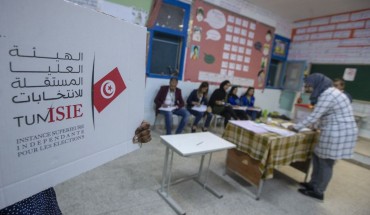  Returning officers count the votes at a polling station after voting for parliamentary elections has ended in Tunis, Tunisia on October 06, 2019. 