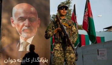 Security stands guard at the Ghani headquarters on September 29, 2019 in Kabul, Afghanistan. 