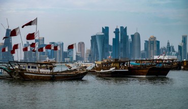Westbay as seen from the corniche on 20 October 2018 after heavy rainfall, Doha, Qatar. 
