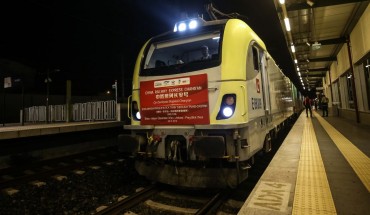 China Railway Express crosses Istanbul's sub-sea tunnel, Marmaray (the railway system linking the eastern and western sides of Istanbul from under the Marmara Sea) in Istanbul, Turkey on November 7, 2019. The first freight train from China crossed to Europe using Marmaray. 