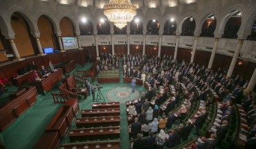 Leader of Nahda Movement Rachid al-Ghannouchi attends the first session and oath-taking ceremony of the Tunisian parliament after Tunisia's Supreme Election Council announced results of the parliamentary elections in Tunis, Tunisia on November 13, 2019.