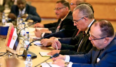 Egyptian Water Resources Minister Mohamed Abdel Aati (2nd R) participates with a delegation in the "Renaissance Dam" trilateral negotiations with his Sudanese and Ethiopian counterparts (unseen) in the Sudanese capital Khartoum on October 4, 2019.