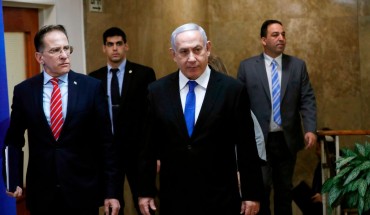 Israeli Prime Minister Benjamin Netanyahu (C) arrives at the weekly cabinet meeting in Jerusalem December 8, 2019.