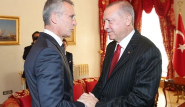 President of Turkey, Recep Tayyip Erdogan (R) receives North Atlantic Treaty Organization (NATO) Secretary General, Jens Stoltenberg (L) in Istanbul, Turkey on October 11, 2019. 