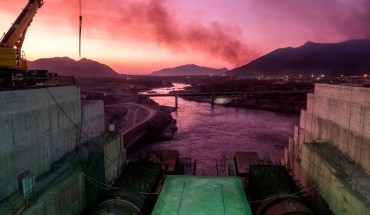 A general view of the Blue Nile river as it passes through the Grand Ethiopian Renaissance Dam (GERD), near Guba in Ethiopia, on December 26, 2019. 