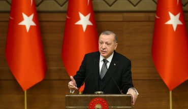  Turkish President Recep Tayyip Erdogan makes a speech as he attends the Symposium on Urban Security at the Presidential Complex in Ankara, Turkey on January 02, 2020.