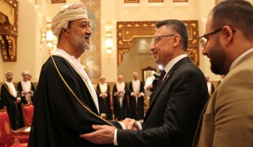 Vice President of Turkey Fuat Oktay offers his condolences to Oman's new Sultan Haitham bin Tariq Al Said over the death of longtime ruler Qaboos bin Said al Said at the Al Alam Palace in Muscat, Oman on January 12, 2020. 