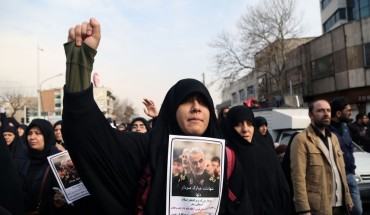 People gather to stage a protest against the killing of Iranian Revolutionary Guards' Quds Force commander Qasem Soleimani by a US air strike in the Iraqi capital Baghdad, after Friday prayer in Tehran, Iran on January 3, 2020. 