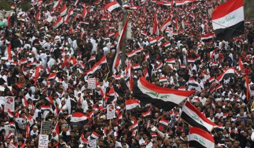 Thousands of Iraqis demonstrate in the heart of Baghdad on January 24, 2020 to demand the ouster of US troops from the country.