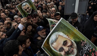 People are protesting against the death of General Qasem Soleimani while holding his portrait. After the killing of General Qasem Soleimani, commander of Quds Force by the US Army in Iraq, people throughout Iran and the city of Rasht mourned him on the streets. 
