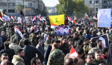 yrians take part in a protest against the United States and in support of Iranian general Qassem Soleimani at the Saadallah al-Jabiri Square in Aleppo, northern Syria, on Jan. 7, 2020. 