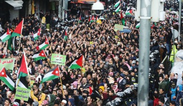 Thousands of Jordanians protested on Friday against President Trump's Middle East Peace Plan on January 31, 2020 in Amman, Jordan. 