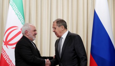 MOSCOW, RUSSIA - DECEMBER 30, 2019: Iran's Foreign Minister Mohammad Javad Zarif (L) and Russia's Foreign Minister Sergei Lavrov shake hands during a press conference following their meeting at the Russian Foreign Ministry's Reception House in Spiridonovka Street. Vladimir Gerdo/TASS (Photo by Vladimir Gerdo\TASS via Getty Images)