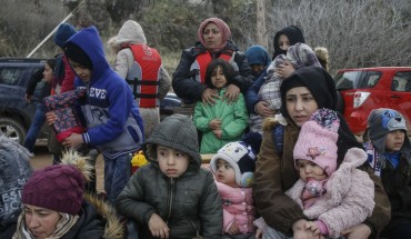  Irregular migrants escaped from civil war in Syria, who want to proceed to Europe, are seen after they came with a boat at a shore in Lesbos Island on Greece on February 28, 2020.