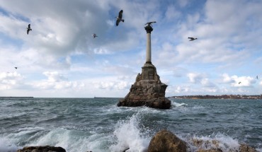 FEBRUARY 28, 2020: A view of the Monument to the Sunken Ships during a storm on the Black Sea. Sergei Malgavko/TASS (Photo by Sergei Malgavko\TASS via Getty Images)