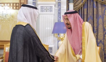 Saudi Arabian King Salman bin Abdulaziz al-Saud (R) attends an oath ceremony in Riyadh, Saudi Arabia on March 08, 2020.